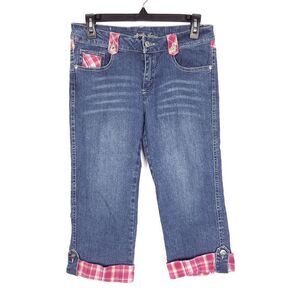 Vintage Y2K Apollo Jeans Pink Plaid Stretch Capri Cropped Denim Jeans Si…